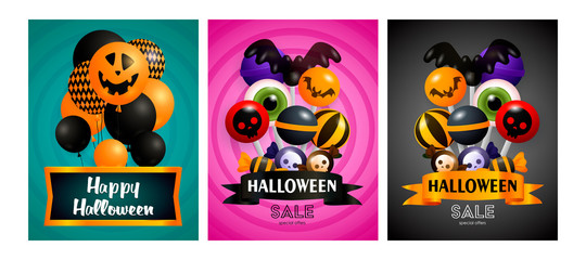 Halloween sale blue, pink, black banner set