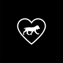 Dog in heart shape on black background