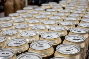 Top view. Aluminum cans in the market Cover alumiunum cans. Aluminum cans.