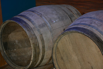 Two wine barrels with copy-space