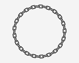 Texture chain round frame. Circle border chains silhouette black and white isolated on background. Chainlet design element.