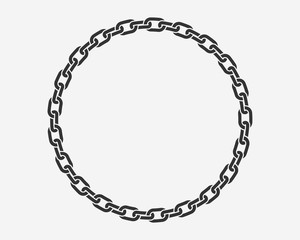 Texture chain round frame. Circle border chains silhouette black and white isolated on background. Chainlet design element.