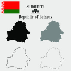 Belarus outline world map, solid, dash line contour silhouette, national flag vector illustration design, isolated on background, objects, element, symbol from countries set