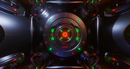 Abstract concept of sci-fi sphere cyborg robot. Background for cyber crypto security. 3d illustration