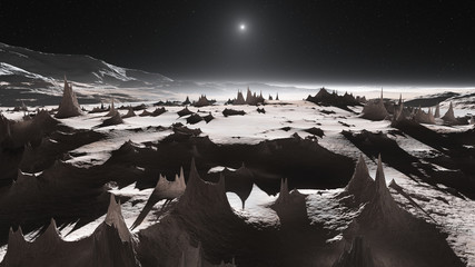 View of Pluto’s mountains and icy plains