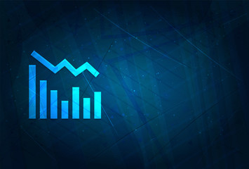 Statistics down icon futuristic digital abstract blue background