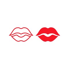 Woman red hot kiss lipstick. Vector logo icon template