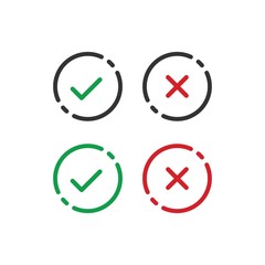 Yes or no, check mark and x, tick and wrong. Vector icon template