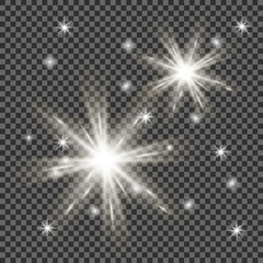 Glowing lights effect, flare, explosion and stars. Special effect isolated on transparent background