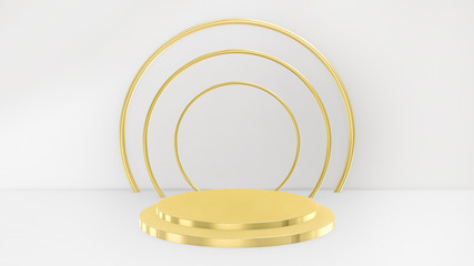 Obraz premium 3D pedestals, base, stage. Minimal background image of circular and spherical in gold and white colors.