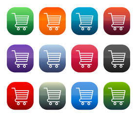 Shopping cart icon shiny square buttons set illustration design