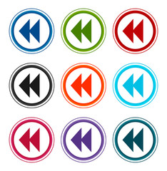 Jump backward icon flat round buttons set illustration design