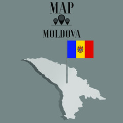 Obraz premium Moldova outline world map, contour silhouette with national flag on flagpole vector illustration design, isolated on background, objects, element, symbol from countries set