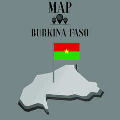 Burkina Faso  outline world map, contour silhouette with national flag on flagpole vector illustration design, isolated on background, objects, element, symbol from countries set