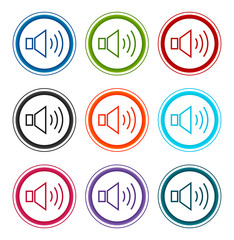 Volume speaker icon flat round buttons set illustration design