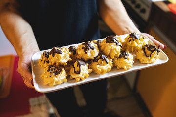 Donuts with homemade chocolate topping