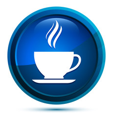 Coffee cup icon elegant blue round button illustration