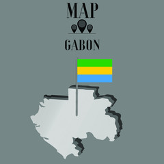  Gabon outline world map, contour silhouette with national flag on flagpole vector illustration design, isolated on background, objects, element, symbol from countries set