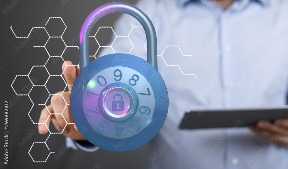 Wall mural security data code digital in hand