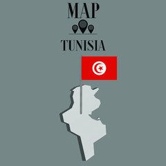 Tunisia outline world map, contour silhouette with national flag on flagpole vector illustration design, isolated on background, objects, element, symbol from countries set