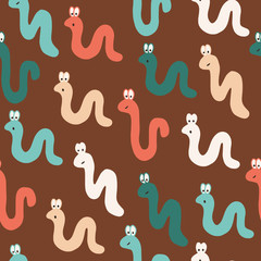 Vector autumn kids seamless pattern in brown. Simple doodle cute worm hand drawn made into repeat. Great for background, wallpaper, wrapping paper, packaging, fashion, kids design.