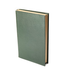 Book with blank green cover on white background