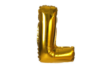 Golden letter L balloon on white background
