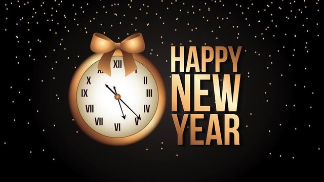 happy new year animation with golden watch