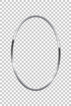 Silver oval isolated on transparent background. Vector chrome frame.