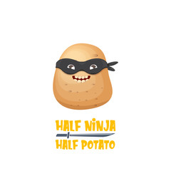 Half ninja half potato character with black super hero mask. super ninja kawaii vegetable food character for printing on tee