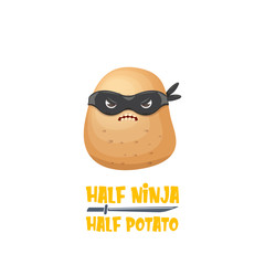 Half ninja half potato character with black super hero mask. super ninja kawaii vegetable food character for printing on tee © zmiter