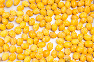 yellow fresh ripe plums placed on table in market. Vegetarian or healthy eating.