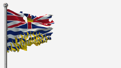 British Columbia 3D tattered waving flag illustration on Flagpole. Isolated on white background with space on the right side.
