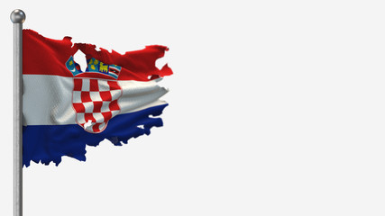 Croatia 3D tattered waving flag illustration on Flagpole. Isolated on white background with space on the right side.