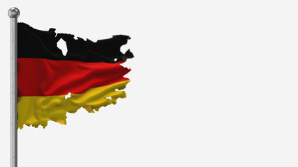Germany 3D tattered waving flag illustration on Flagpole. Isolated on white background with space on the right side.