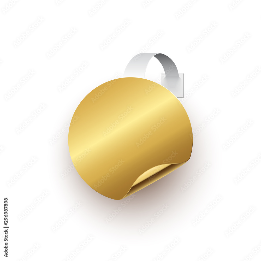 Aufkleber golden round wobbler with a curved edge isolated on white background. vector design element.