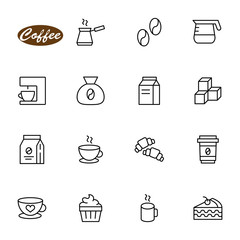 Coffee line icons set on brown background. Vector illustration eps10.