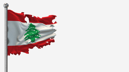 Lebanon 3D tattered waving flag illustration on Flagpole. Isolated on white background with space on the right side.