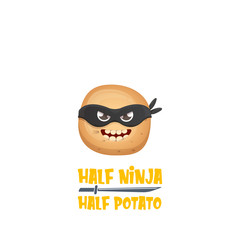 Fototapeta premium Half ninja half potato character with black super hero mask. super ninja kawaii vegetable food character for printing on tee