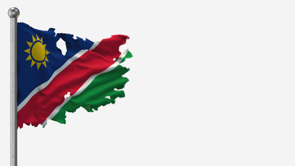 Namibia 3D tattered waving flag illustration on Flagpole. Isolated on white background with space on the right side.