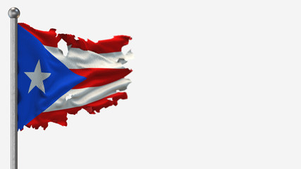 Puerto Rico 3D tattered waving flag illustration on Flagpole. Isolated on white background with space on the right side.
