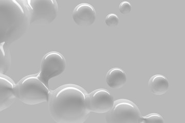 Abstract background with flying shiny drops of liquid 3D illustration