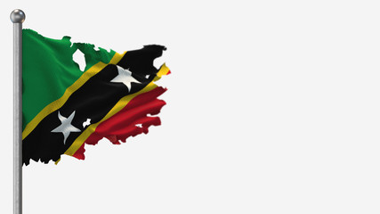 St. Kitts And Nevis 3D tattered waving flag illustration on Flagpole. Isolated on white background with space on the right side.