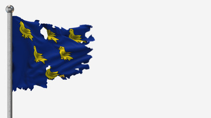 Sussex 3D tattered waving flag illustration on Flagpole. Isolated on white background with space on the right side.