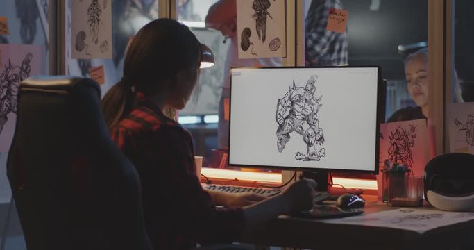 Young woman drawing game art