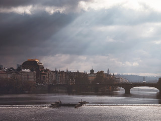 A ray of light on the National Theatre of Prague, Czech Republic.