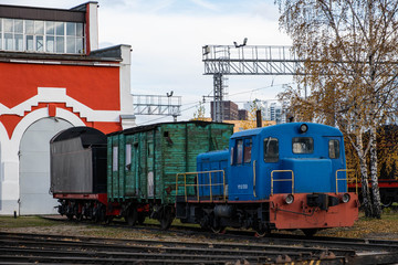 Fototapeta na wymiar Soviet restored locomotives are in the depot and ready to depart