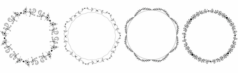 Wreath vector with flowers and leaves. Wreath ornaments illustration. Hand drawn branches with leaves. 
