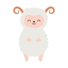 cute sheep with horns on white background