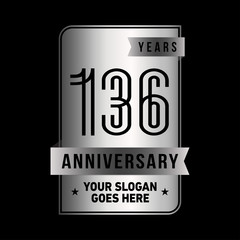 136 years anniversary design template. One hundred and thirty-six years celebration logo. Vector and illustration.